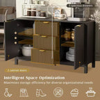 Credenza con motivo a onde - 3 ripiani regolabili, 3 cassetti e ante con chiusura ammortizzata, mobile consolle contenitore con maniglie in metallo