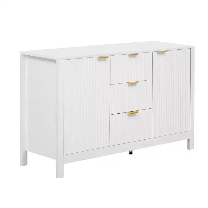 Credenza con motivo a onde - 3 ripiani regolabili, 3 cassetti e ante con chiusura ammortizzata, mobile consolle contenitore con maniglie in metallo