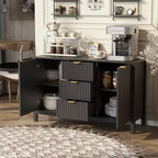 Clihome Sideboard with Wave Design-3 Adjustable Shelves, 3 Drawers & Soft-Close Doors, Storage Console Table with Metal Handles