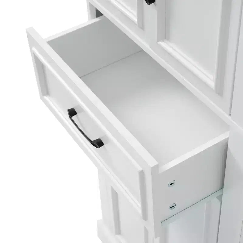 Mobiletto da Bagno Indipendente con Cassetto, Ripiani Regolabili, Ante con Cerniere Ammortizzate, Finitura Verniciata Durevole, Bianco - ModernLuxe