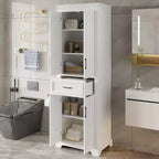 Mobiletto da Bagno Indipendente con Cassetto, Ripiani Regolabili, Ante con Cerniere Ammortizzate, Finitura Verniciata Durevole, Bianco - ModernLuxe