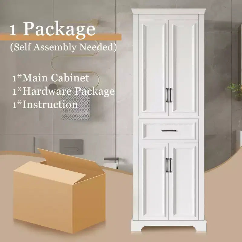 Mobiletto da Bagno Indipendente con Cassetto, Ripiani Regolabili, Ante con Cerniere Ammortizzate, Finitura Verniciata Durevole, Bianco - ModernLuxe