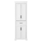 Mobiletto da Bagno Indipendente con Cassetto, Ripiani Regolabili, Ante con Cerniere Ammortizzate, Finitura Verniciata Durevole, Bianco - ModernLuxe