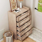 Comò Boho a 5 cassetti in rattan per camera da letto, cassettiera grande in legno, armadio contenitore per vestiti, organizer comodino per corridoio, soggiorno