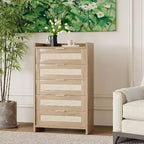 Comò Boho a 5 cassetti in rattan per camera da letto, cassettiera grande in legno, armadio contenitore per vestiti, organizer comodino per corridoio, soggiorno