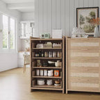 Comò Boho a 5 cassetti in rattan per camera da letto, cassettiera grande in legno, armadio contenitore per vestiti, organizer comodino per corridoio, soggiorno