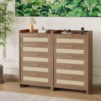Comò Boho a 5 cassetti in rattan per camera da letto, cassettiera grande in legno, armadio contenitore per vestiti, organizer comodino per corridoio, soggiorno