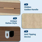 Comò Boho a 5 cassetti in rattan per camera da letto, cassettiera grande in legno, armadio contenitore per vestiti, organizer comodino per corridoio, soggiorno