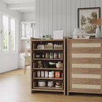 Comò Boho a 5 cassetti in rattan per camera da letto, cassettiera grande in legno, armadio contenitore per vestiti, organizer comodino per corridoio, soggiorno