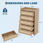 Comò Boho a 5 cassetti in rattan per camera da letto, cassettiera grande in legno, armadio contenitore per vestiti, organizer comodino per corridoio, soggiorno