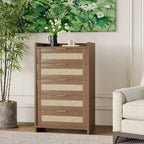 Boho 5-Drawer Rattan Dresser for Bedroom, Large Wooden Chest of Drawers Storage Cabinet for Clothes, Nightstand Organizer for Hallway, Living Room
