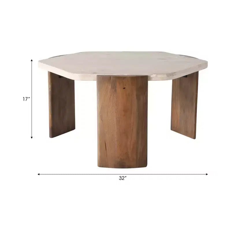 Tavolino da caffè design ottagonale elegante in pietra e legno di mango, stile moderno glamour per casa, ufficio, camera da letto e soggiorno - 17 marrone