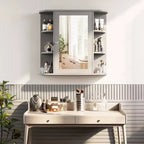 Mobiletto a specchio per bagno a parete, armadietto da bagno a parete con specchio e 6 ripiani aperti