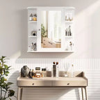 Mobiletto a specchio per bagno a parete, armadietto da bagno a parete con specchio e 6 ripiani aperti