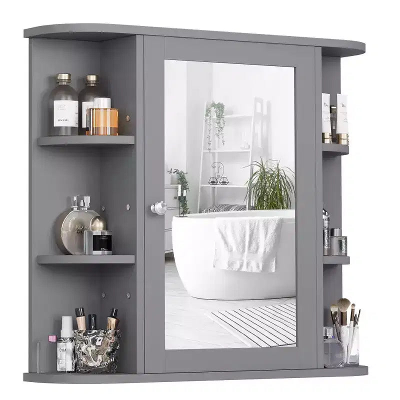 Mobiletto a specchio per bagno a parete, armadietto da bagno a parete con specchio e 6 ripiani aperti