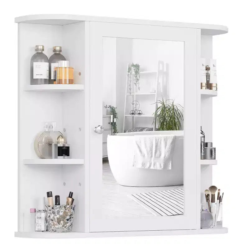 Mobiletto a specchio per bagno a parete, armadietto da bagno a parete con specchio e 6 ripiani aperti