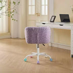 Sedia da Ufficio in Pelliccia Sintetica di Coniglio - Base in Metallo, Girevole Regolabile, Sedia da Toilette, Viola