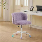 Sedia da Ufficio in Pelliccia Sintetica di Coniglio - Base in Metallo, Girevole Regolabile, Sedia da Toilette, Viola