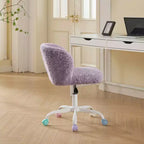 Sedia da Ufficio in Pelliccia Sintetica di Coniglio - Base in Metallo, Girevole Regolabile, Sedia da Toilette, Viola