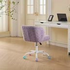 Sedia da Ufficio in Pelliccia Sintetica di Coniglio - Base in Metallo, Girevole Regolabile, Sedia da Toilette, Viola