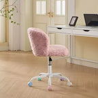 Sedia da Ufficio in Pelliccia Sintetica di Coniglio - Base in Metallo, Girevole Regolabile, Sedia da Toilette, Viola