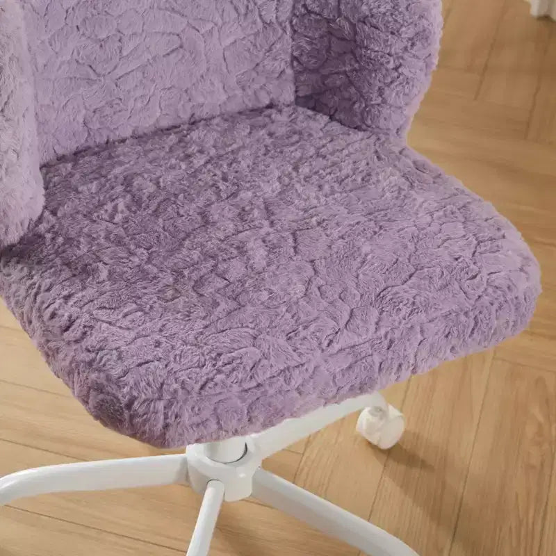 Sedia da Ufficio in Pelliccia Sintetica di Coniglio - Base in Metallo, Girevole Regolabile, Sedia da Toilette, Viola