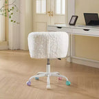 Sedia da Ufficio in Pelliccia Sintetica di Coniglio - Base in Metallo, Girevole Regolabile, Sedia da Toilette, Viola