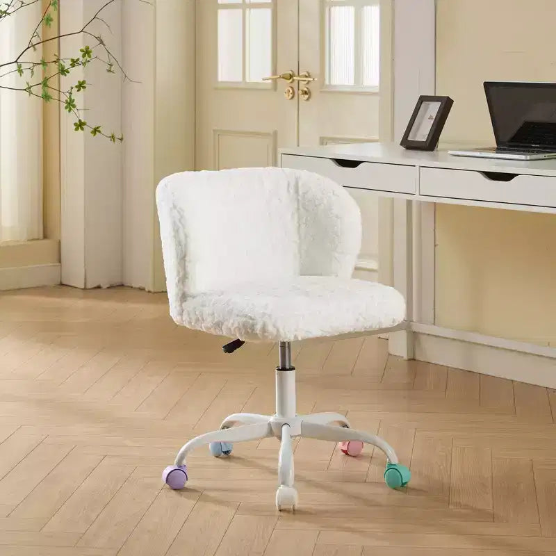 Sedia da Ufficio in Pelliccia Sintetica di Coniglio - Base in Metallo, Girevole Regolabile, Sedia da Toilette, Viola