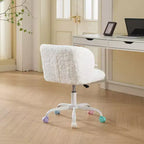 Sedia da Ufficio in Pelliccia Sintetica di Coniglio - Base in Metallo, Girevole Regolabile, Sedia da Toilette, Viola