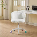 Sedia da Ufficio in Pelliccia Sintetica di Coniglio - Base in Metallo, Girevole Regolabile, Sedia da Toilette, Viola