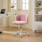 Sedia da Ufficio in Pelliccia Sintetica di Coniglio - Base in Metallo, Girevole Regolabile, Sedia da Toilette, Viola