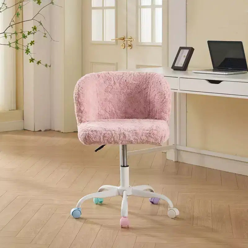 Sedia da Ufficio in Pelliccia Sintetica di Coniglio - Base in Metallo, Girevole Regolabile, Sedia da Toilette, Viola