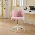 Sedia da Ufficio in Pelliccia Sintetica di Coniglio - Base in Metallo, Girevole Regolabile, Sedia da Toilette, Viola