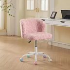 MAYEERTY Artificial Rabbit Hair Office Chair - Metal Base, Adjustable Swivel, Vanity Chair, Violet