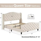 Struttura letto matrimoniale Queen con testiera e pediera, letto a piattaforma imbottito in velluto con alette, nessuna necessità di rete a doghe, capacità 800 libbre