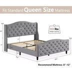 Struttura letto matrimoniale Queen con testiera e pediera, letto a piattaforma imbottito in velluto con alette, nessuna necessità di rete a doghe, capacità 800 libbre