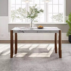 46.5 Tavolo da pranzo moderno, rettangolare in finto marmo con gambe in legno di gomma, bianco - ModernLuxe