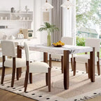 46.5 Tavolo da pranzo moderno, rettangolare in finto marmo con gambe in legno di gomma, bianco - ModernLuxe
