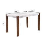 46.5 Tavolo da pranzo moderno, rettangolare in finto marmo con gambe in legno di gomma, bianco - ModernLuxe