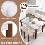 46.5 Tavolo da pranzo moderno, rettangolare in finto marmo con gambe in legno di gomma, bianco - ModernLuxe