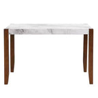 46.5 Tavolo da pranzo moderno, rettangolare in finto marmo con gambe in legno di gomma, bianco - ModernLuxe