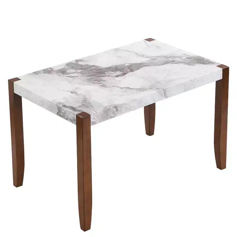 46.5 Tavolo da pranzo moderno, rettangolare in finto marmo con gambe in legno di gomma, bianco - ModernLuxe