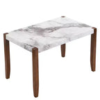 46.5 Tavolo da pranzo moderno, rettangolare in finto marmo con gambe in legno di gomma, bianco - ModernLuxe