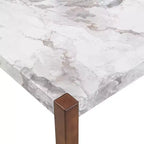 46.5 Tavolo da pranzo moderno, rettangolare in finto marmo con gambe in legno di gomma, bianco - ModernLuxe