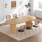 Tavolo da pranzo ovale 79 per 6-8, in legno, per cucina, con piano antigraffio e gambe a strisce, stile moderno-rustico, per soggiorno o cucina, colore naturale