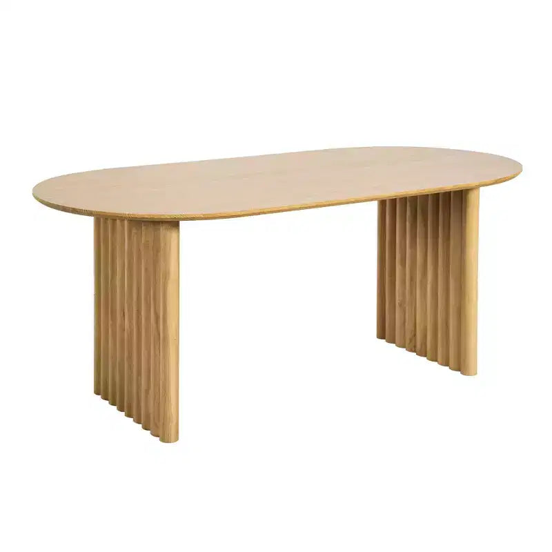 Tavolo da pranzo ovale 79 per 6-8, in legno, per cucina, con piano antigraffio e gambe a strisce, stile moderno-rustico, per soggiorno o cucina, colore naturale