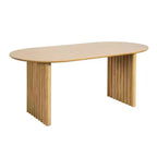 Tavolo da pranzo ovale 79 per 6-8, in legno, per cucina, con piano antigraffio e gambe a strisce, stile moderno-rustico, per soggiorno o cucina, colore naturale