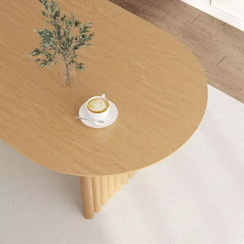 Tavolo da pranzo ovale 79 per 6-8, in legno, per cucina, con piano antigraffio e gambe a strisce, stile moderno-rustico, per soggiorno o cucina, colore naturale