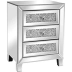 VINGLI Mirrored Nightstand with 3 Drawers Modern End Table Bed Side Table with Mirrored Finish