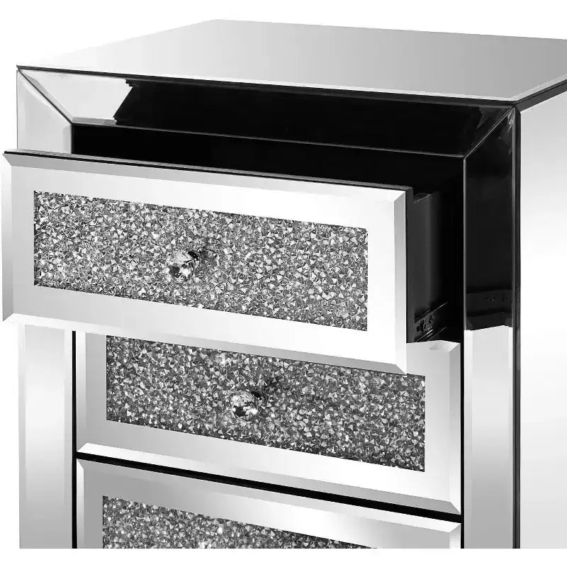 Comodino a specchio con 3 cassetti Tavolino moderno Comodino con finitura a specchio